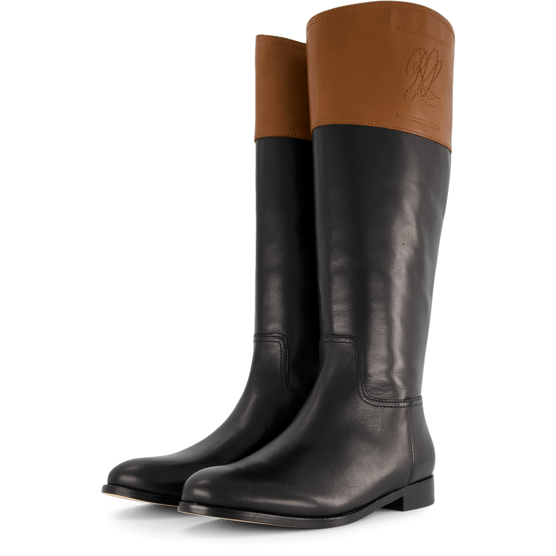 Justine Burnished Leather Riding Boot Black/Deep Saddle Tan