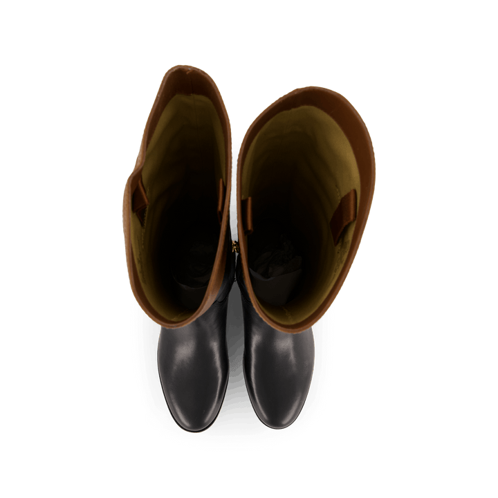 Justine Burnished Leather Riding Boot Black/Deep Saddle Tan