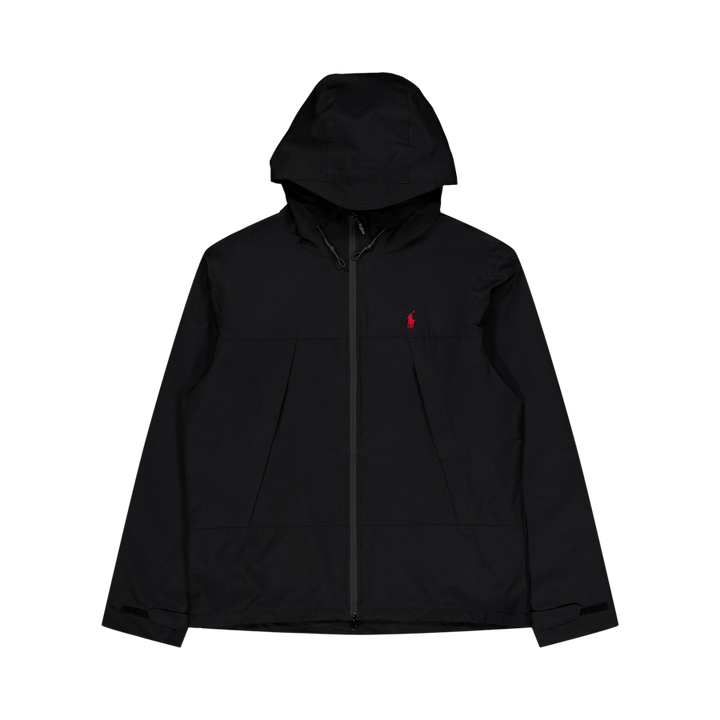 Water-Resistant Hooded Jacket Polo Black