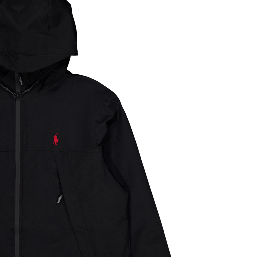 Water-Resistant Hooded Jacket Polo Black