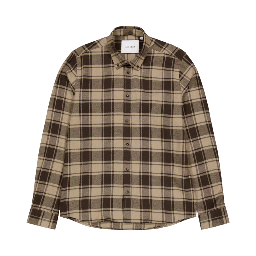 Les Deux Kristian Check Flannel Shirt Coffee