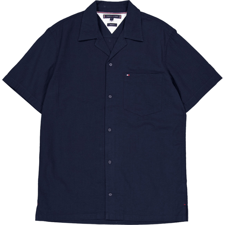 Seersucker ensfarvet skjorte S/s