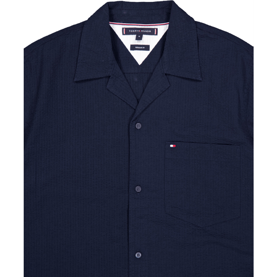 Seersucker ensfarvet skjorte S/s