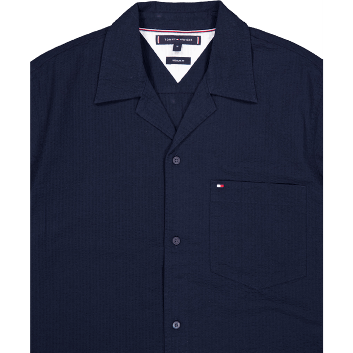 Seersucker ensfarvet skjorte S/s