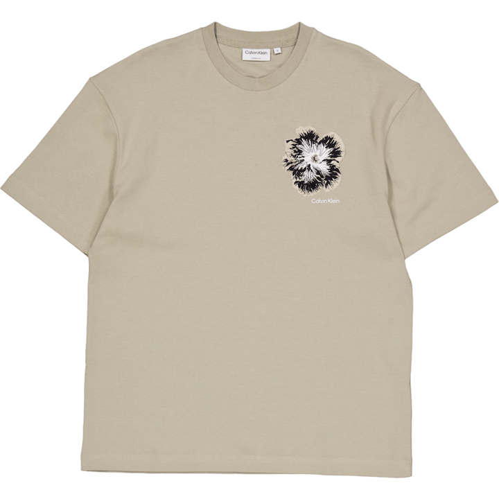 Embroidered Night Flower T-shi Fresh Clay