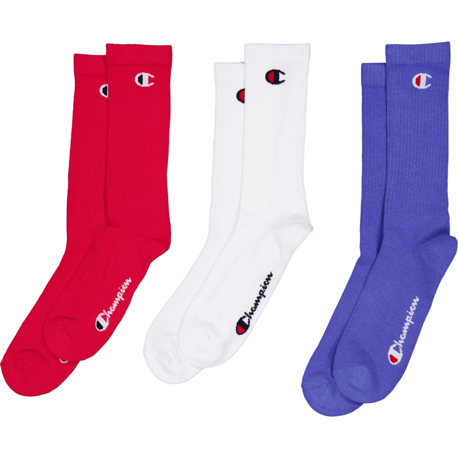 3pk Crew Socks Rox/wht/jen