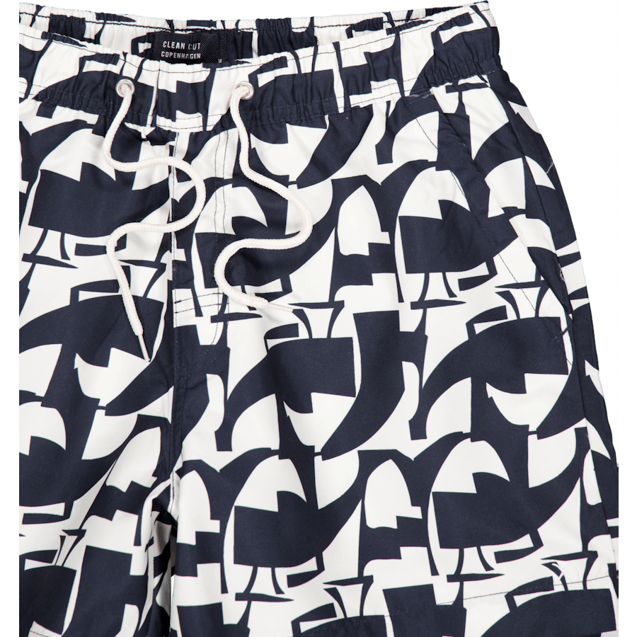 Swim Shorts Navy / Ecru Graphic