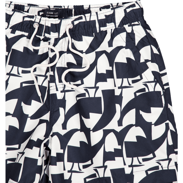Swim Shorts Navy / Ecru Graphic