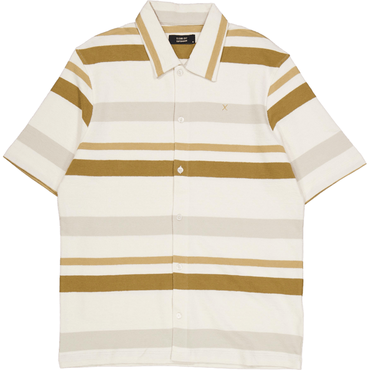 Calton - Camicia strutturata a righe ecru/kaki a righe