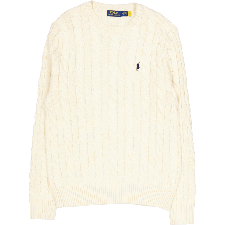 Kabelgebreide Katoenen Trui Andover Crème