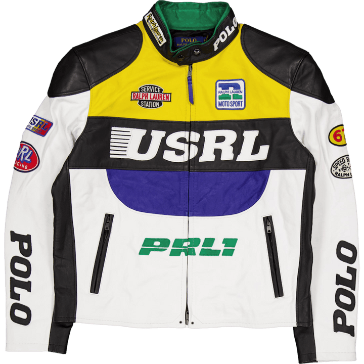 Leather Café Racer Jacket White Multi