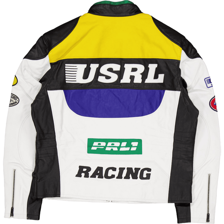 Leather Café Racer Jacket White Multi