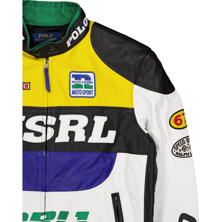 Leather Café Racer Jacket White Multi