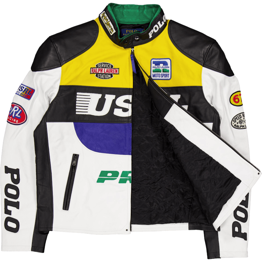 Leather Café Racer Jacket White Multi