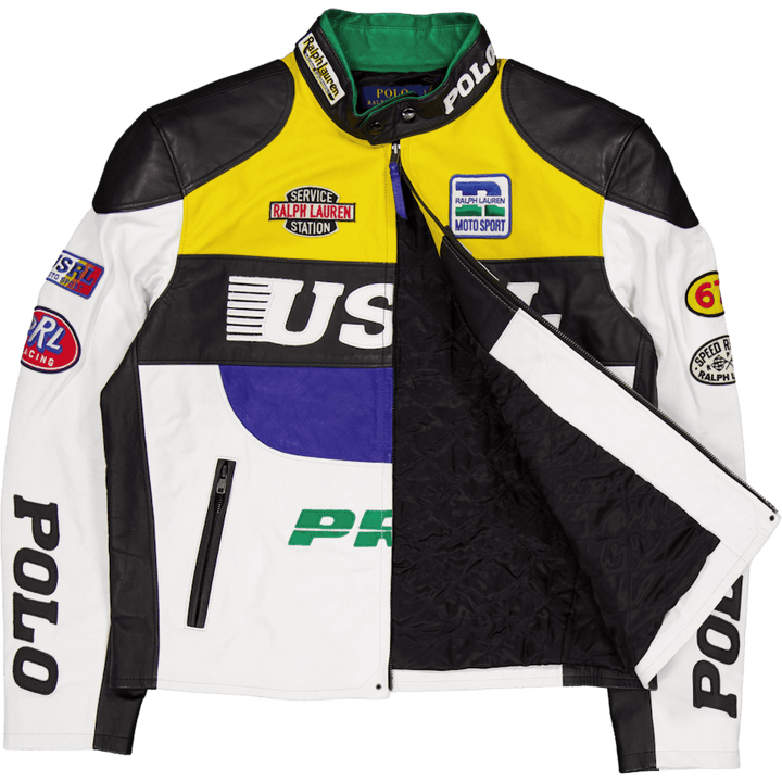Leather Café Racer Jacket White Multi