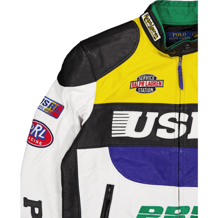 Leather Café Racer Jacket White Multi