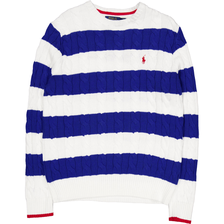 Striped Cable-Knit Cotton Sweater White Combo