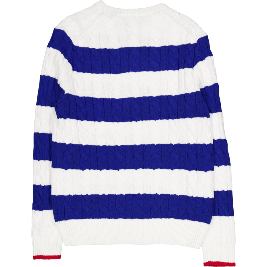 Striped Cable-Knit Cotton Sweater White Combo