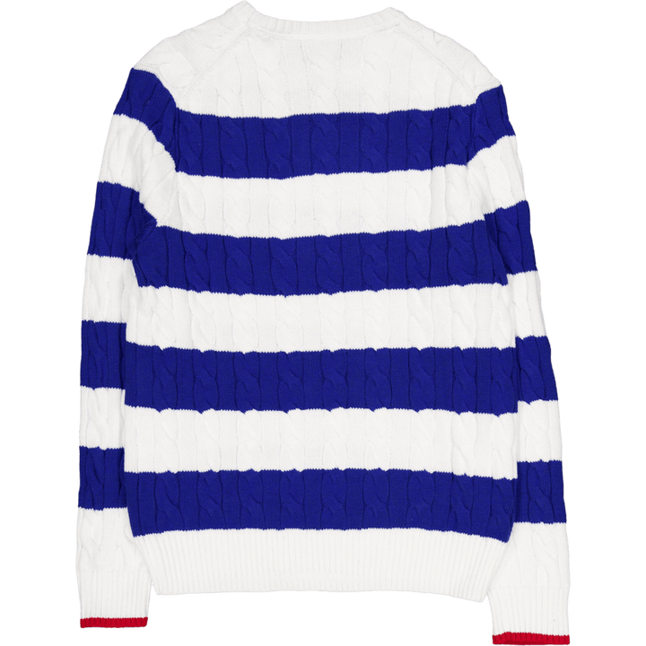 Striped Cable-Knit Cotton Sweater White Combo