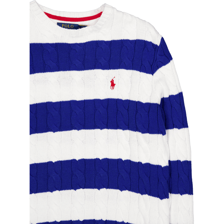Striped Cable-Knit Cotton Sweater White Combo