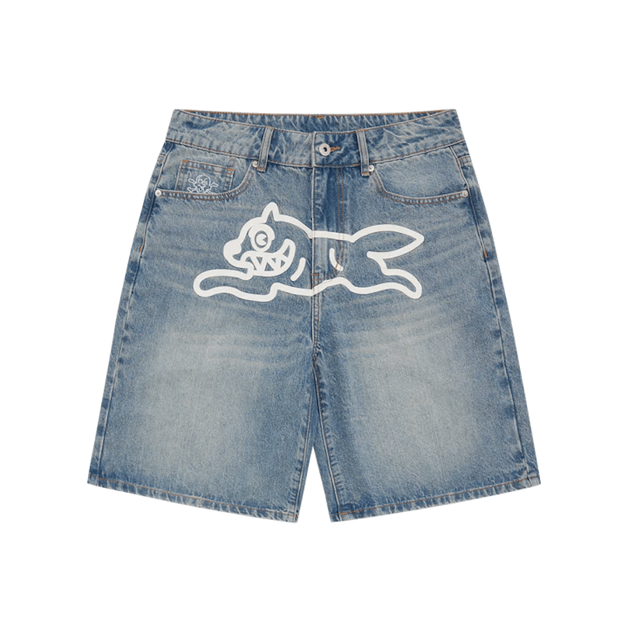 Running Dog Denim Shorts Washed Blue