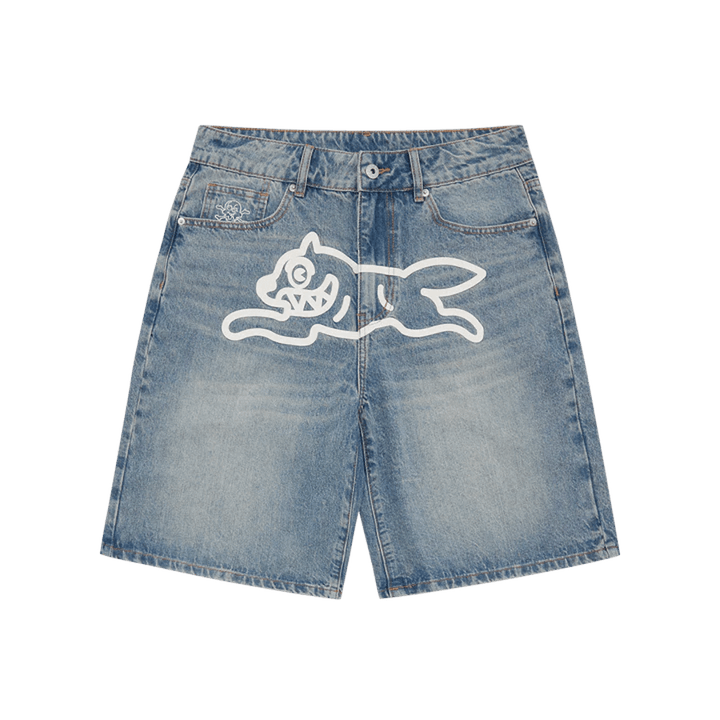 Running Dog Denim Shorts Washed Blue