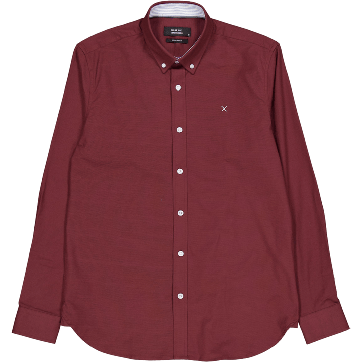 Oxford Stretch enfärgad L/s Mörk plommon
