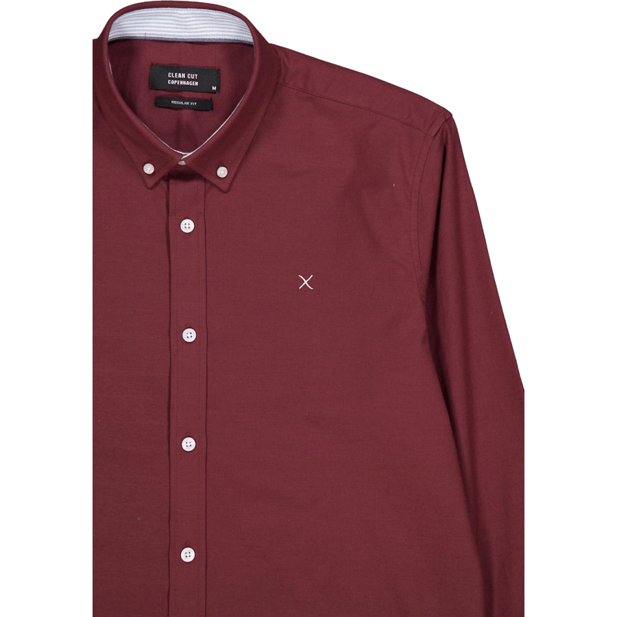 Oxford Stretch enfärgad L/s Mörk plommon