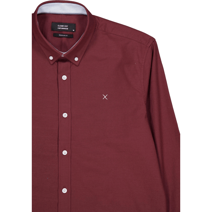 Oxford Stretch enfärgad L/s Mörk plommon