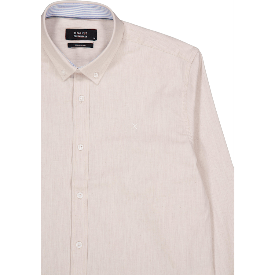 Oxford Stretch Einfarbig L/s Sand Melange