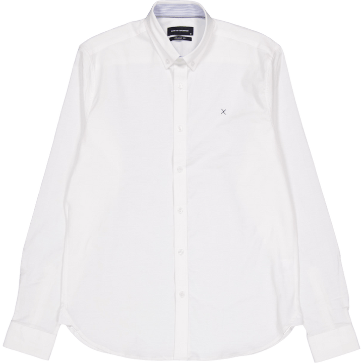 Oxford Stretch Einfarbig L/s Weiß 01