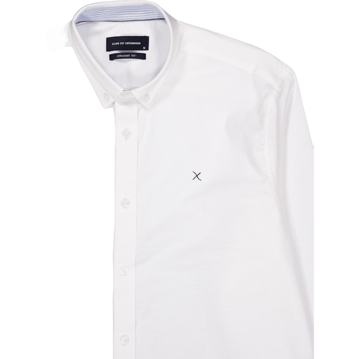 Oxford Stretch Einfarbig L/s Weiß 01