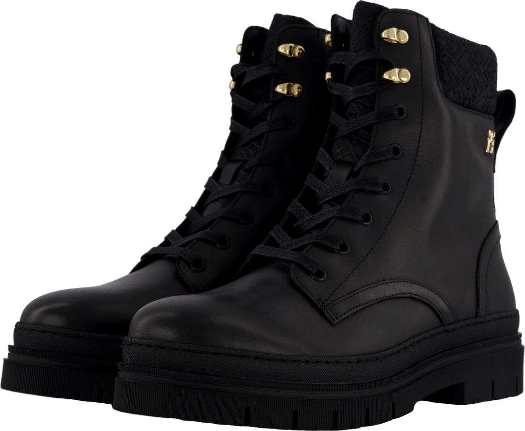 Cleated Lace-up Lthr Mix Mono  Black