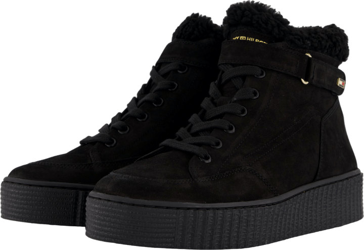 Faux Fur Nubuck Low Lace-up Black