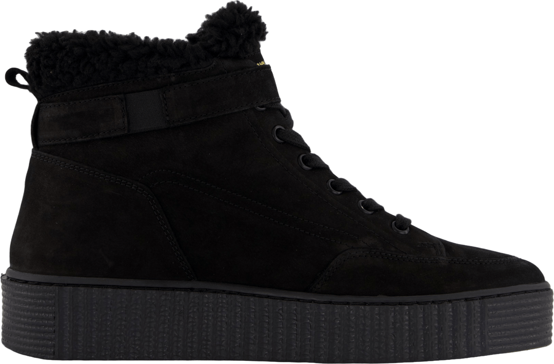 Faux Fur Nubuck Low Lace-up Black
