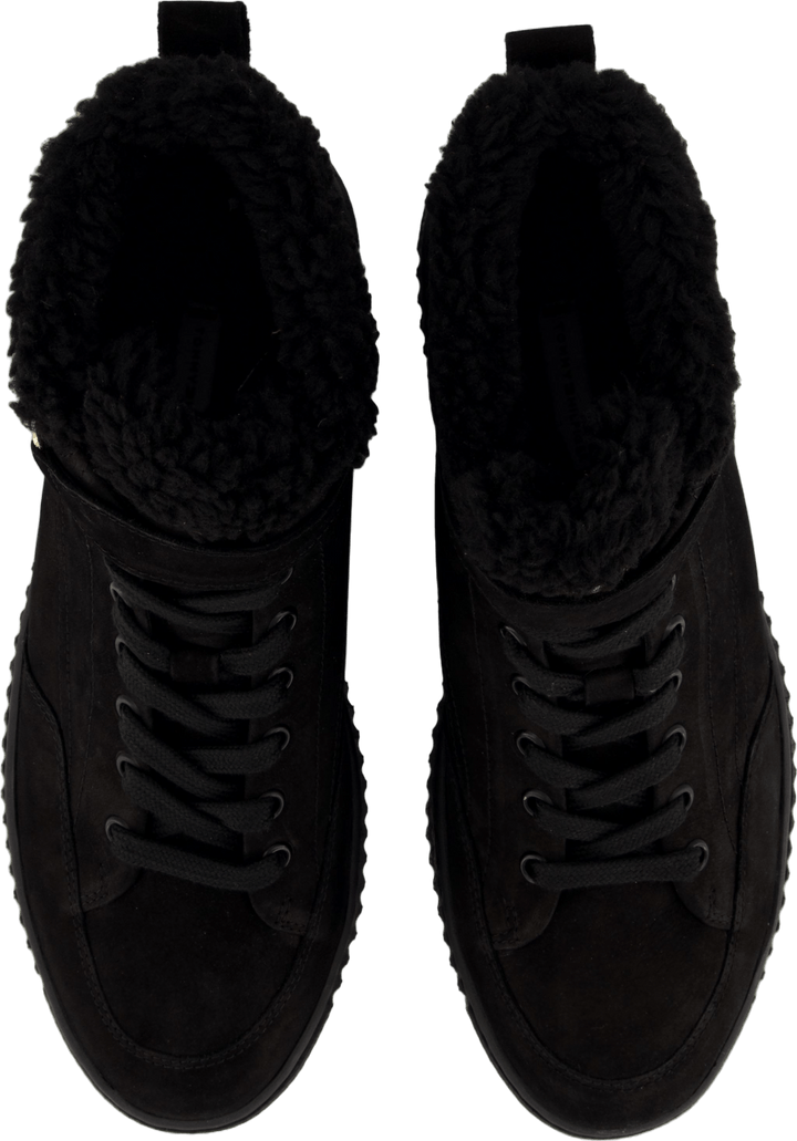 Faux Fur Nubuck Low Lace-up Black