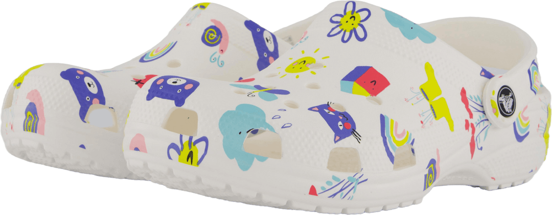 Classic Doodle Print Clog K Weiß/mehrfarbig