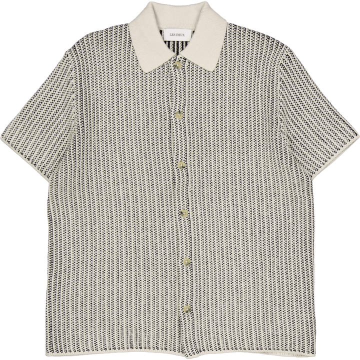 Easton Knitted Ss Shirt Elfenbein/Schwarz