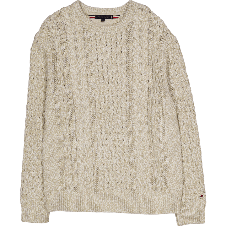 Mouline Aran Cable Girocollo Bianco