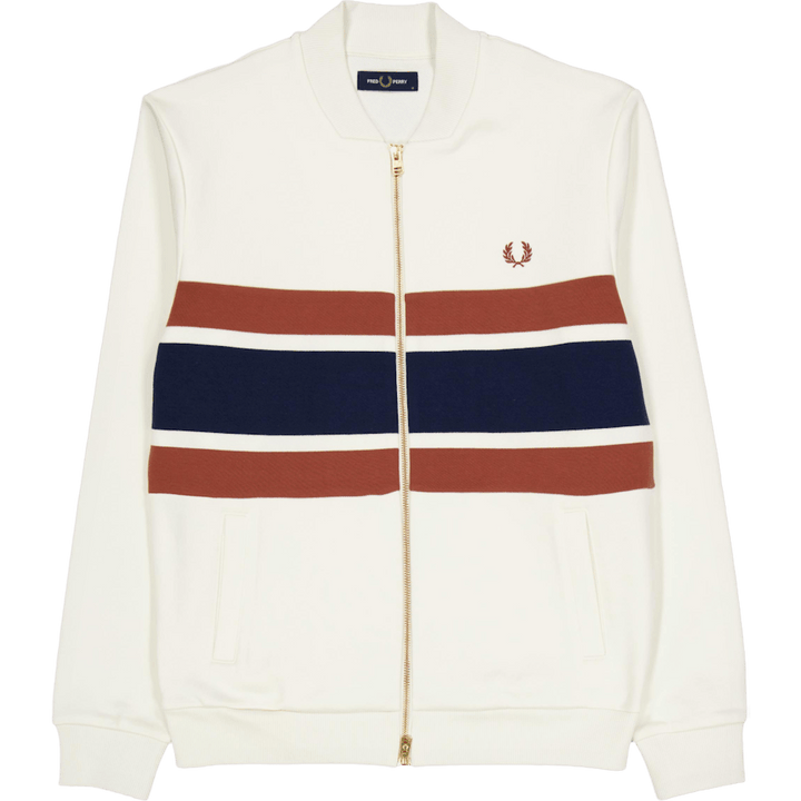 Sweat-shirt zippé à empiècements écru clair