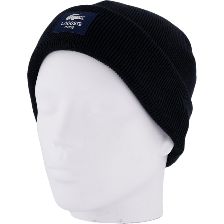 Ribbed Cotton Badge Beanie Noir 031