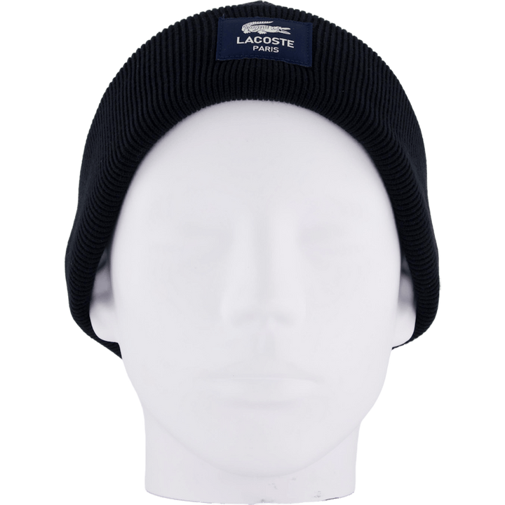 Ribbed Cotton Badge Beanie Noir 031