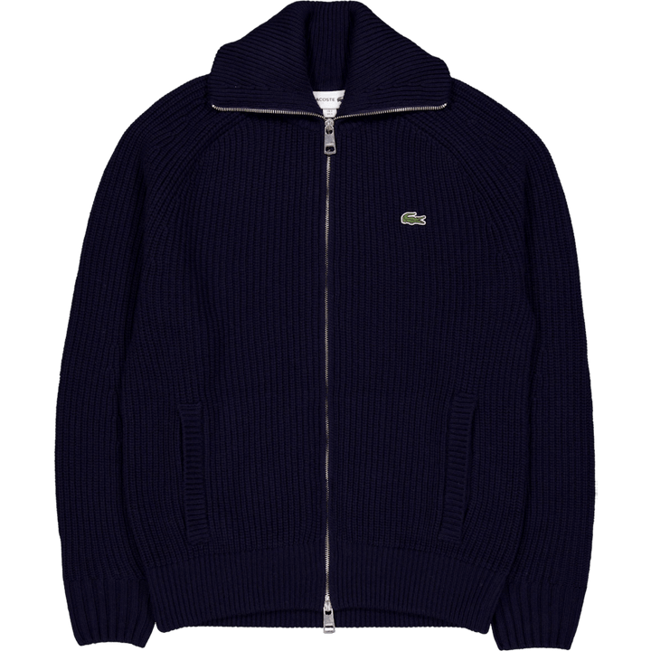 Carded Wool High Neck Zipped S Navy Blue