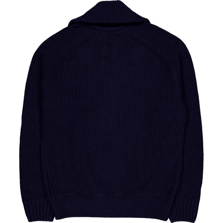 Carded Wool High Neck Zipped S Navy Blue