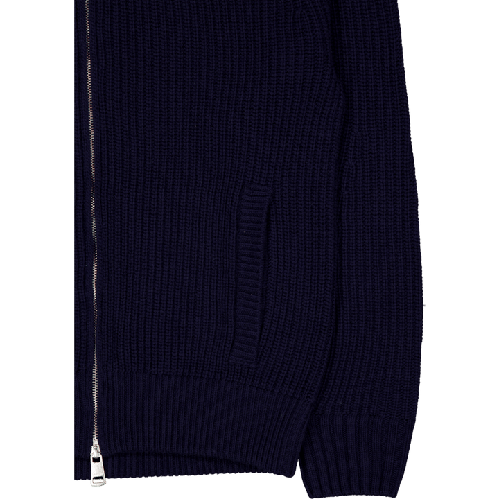 Carded Wool High Neck Zipped S Navy Blue