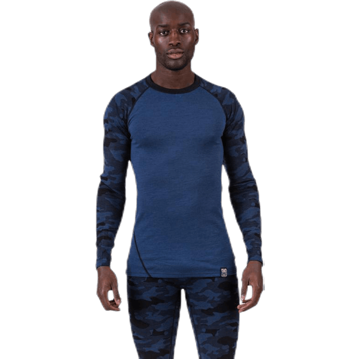 Camo Merino Wool Crew Blå