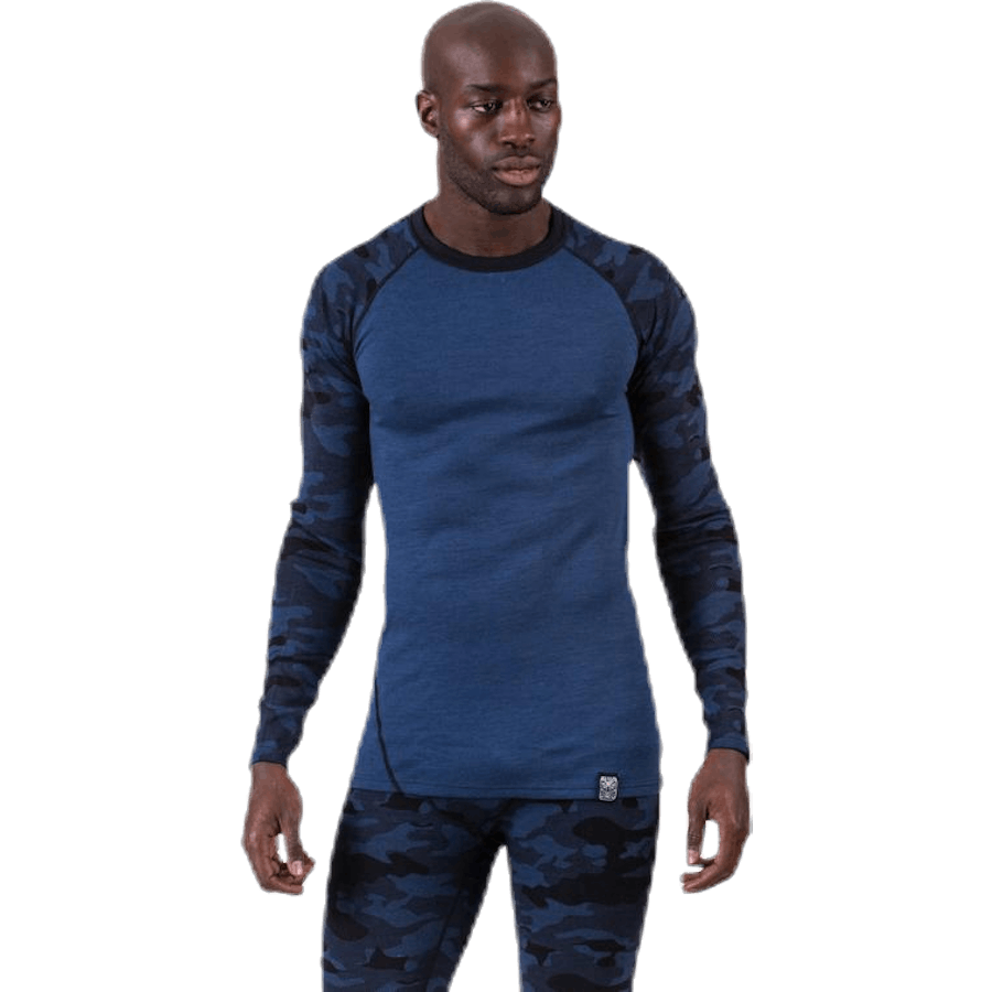 Camo Merino Wool Crew Blå