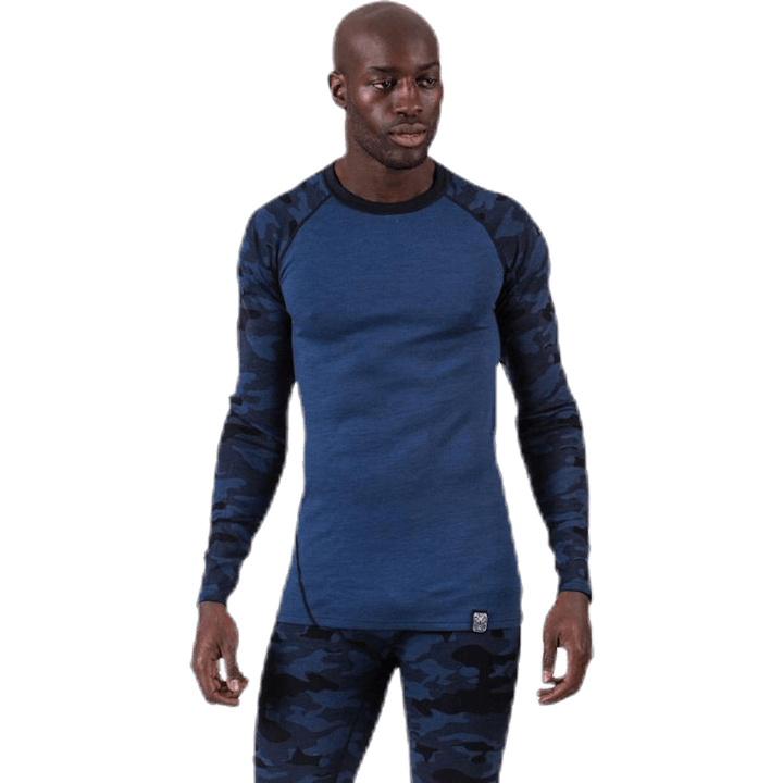 Camo Merino Wool Crew Blå