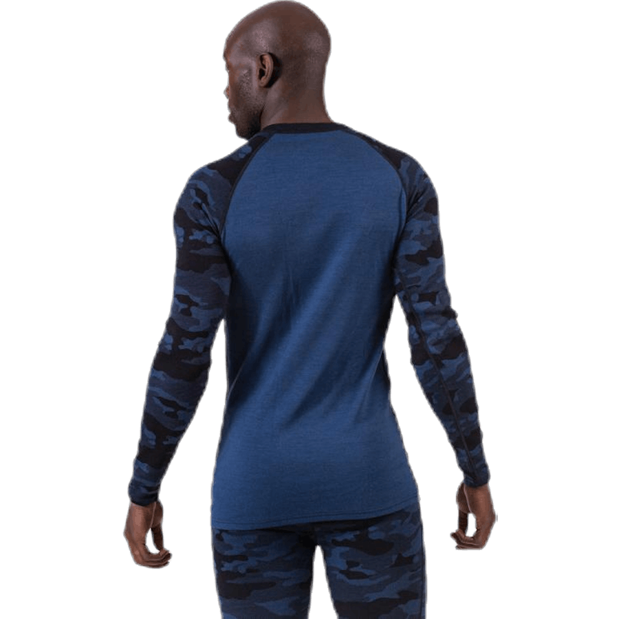 Camo Merino Wool Crew Blå