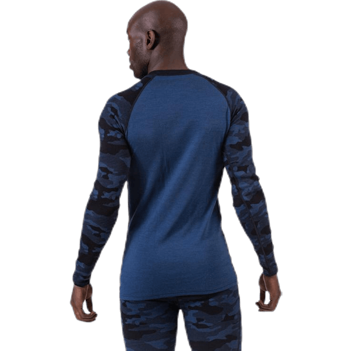 Camo Merino Wool Crew Blå